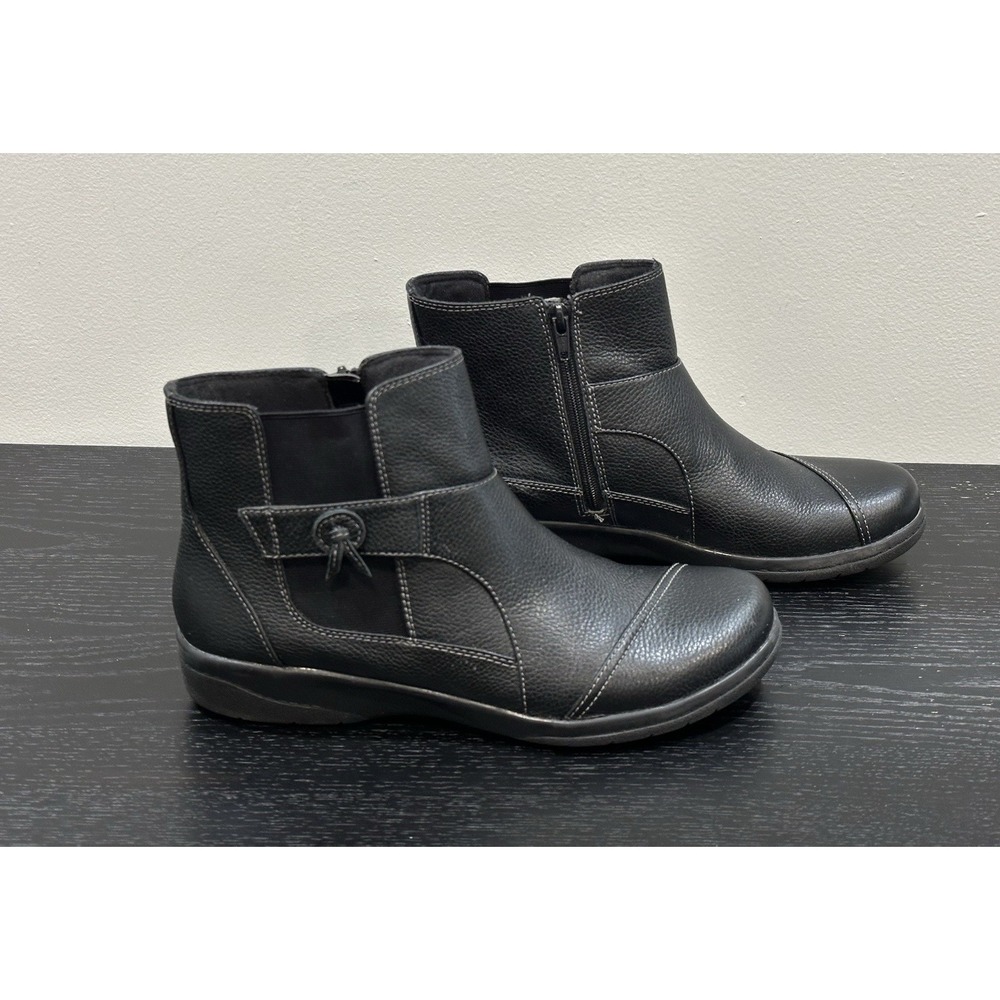 Clarks COLLECTION Soft Cushion WomenS Ankle Black Leather Work Boots 9M